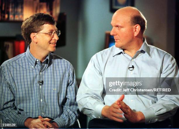 Bill Gates, Chairman and CEO of Microsoft talks with Steven Ballmer, who was named President of Microsoft July 21, 1998. Ballmer formerly was the...