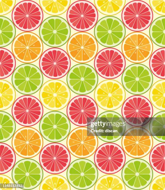 vector seamless pattern from citrus slices. orange, lemon, lime, grapefruit slices. summer background. - juicy stock illustrations