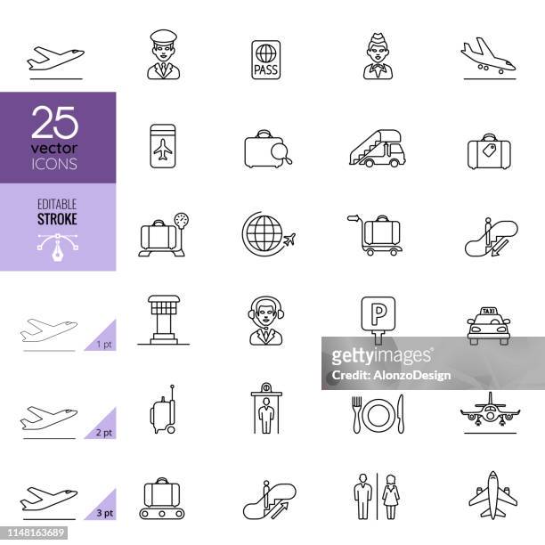 airport editable stroke icons - waiting stock illustrations