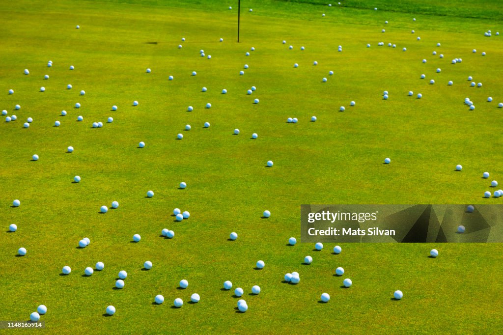 Golf Putting Green with Many Golf Balls