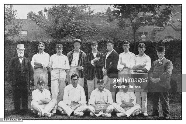 bildbanksillustrationer, clip art samt tecknat material och ikoner med antik foto: yorkshire cricket team - cricket player