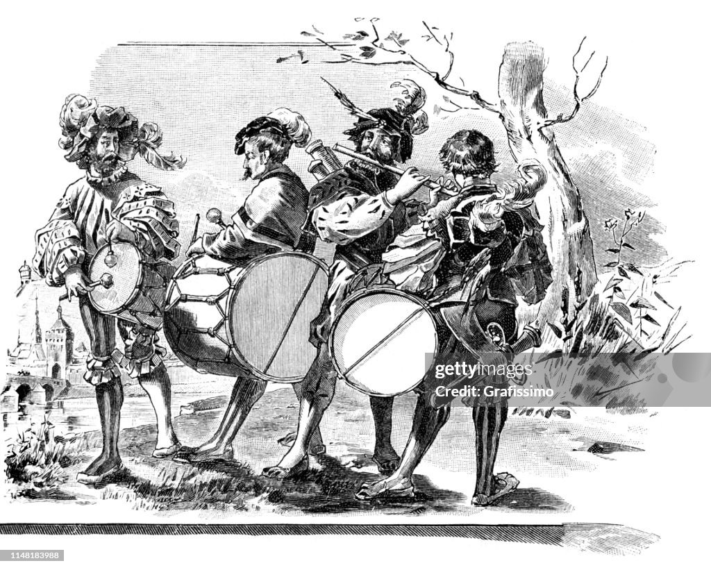 German musicians and nobleman with different costumes from 1570