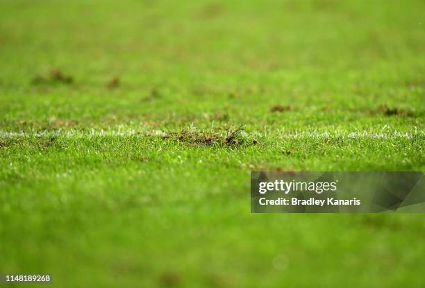 The grass surface of the ground is seen during the round nine NRL match between the Wests Tigers and the Penrith Panthers at Suncorp Stadium on May...