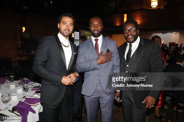 Honoree Jesse Williams, Moving Mountains Founder Jamie Hector, and actor Chad Coleman attend the 2019 Moving Mountains Gala on June 4, 2019 in New...