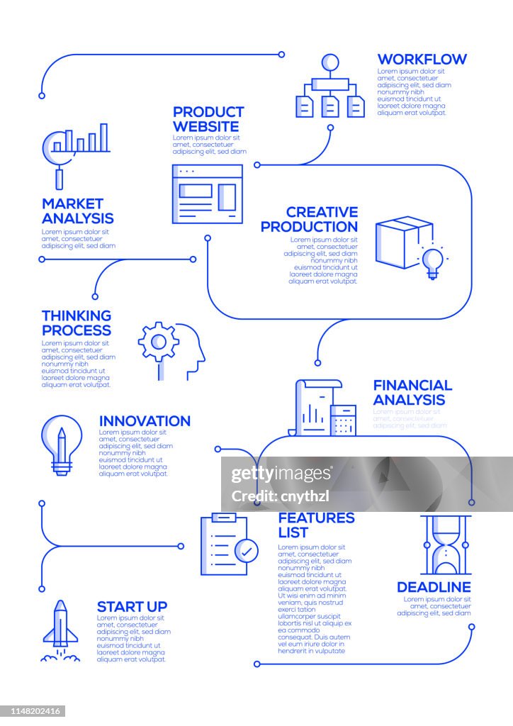 Start Up and Development Vector Concept and Infographic Design Elements in Linear Style