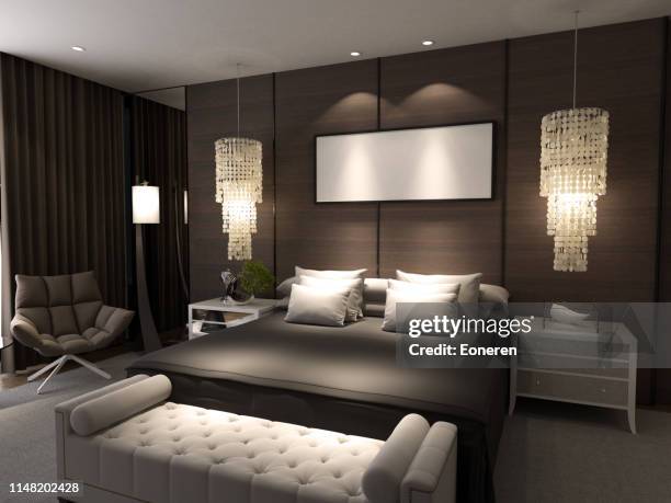 luxury bedroom interior - luxury hotel room stock pictures, royalty-free photos & images