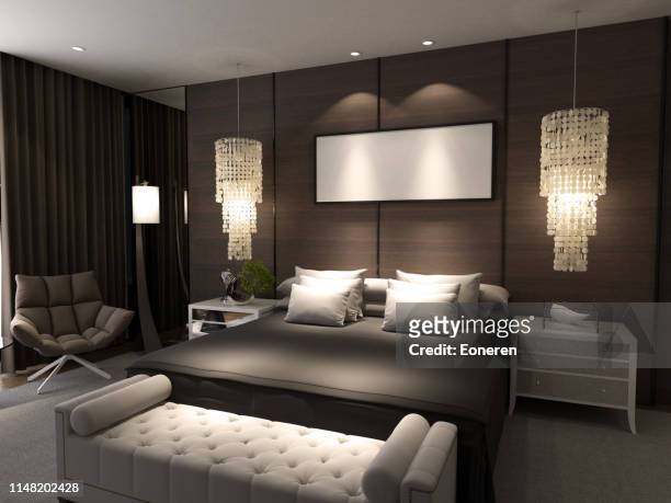 luxury bedroom interior - hotel suite imagens e fotografias de stock