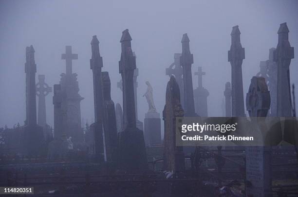 scary graveyard/cemetary in galway - tombstone stock pictures, royalty-free photos & images