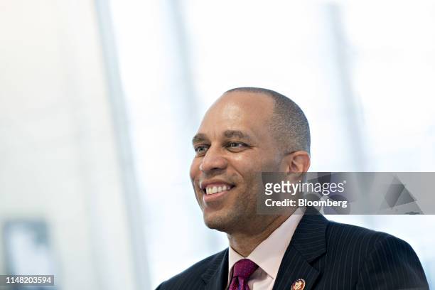 Representative Hakeem Jeffries, a Democrat from New York and chairman of the House Democratic Caucus, smiles during an interview in Washington, D.C.,...