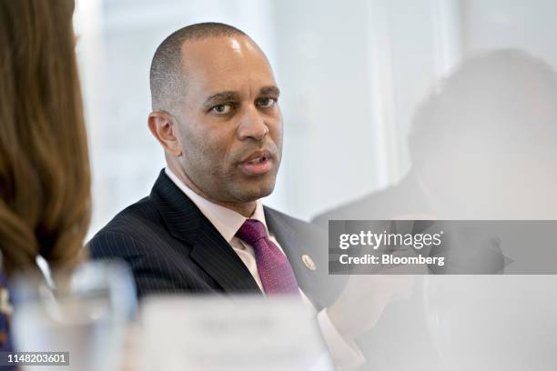 Representative Hakeem Jeffries, a Democrat from New York and chairman of the House Democratic Caucus, speaks during an interview in Washington, D.C.,...