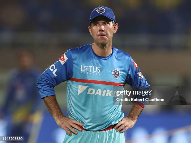 Delhi Capitals coach Ricky Ponting looks on prior to the Indian Premier League IPL Qualifier Final match between the Delhi Capitals and the Chennai...