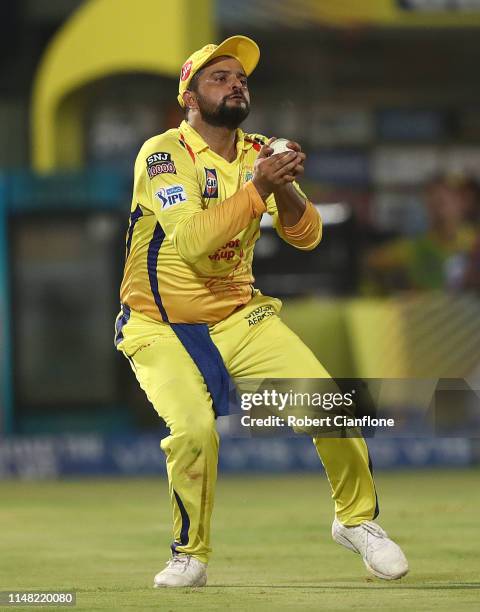 Suresh Raina of the Chennai Super Kings takes a catch to dismiss Shreyas Iyer of the Delhi Capitals during the Indian Premier League IPL Qualifier...