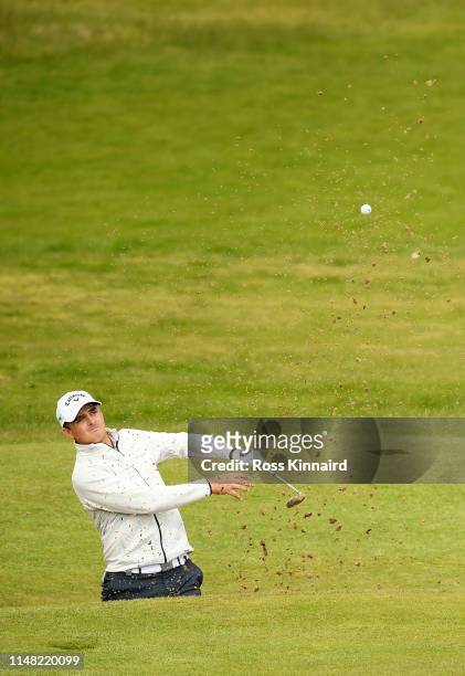 Christiaan Bezuidenhout of South Africa plays his second shot on the 4th hole during Day Two of the Betfred British Masters at Hillside Golf Club on...