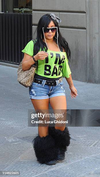 Nicole Polizzi of the reality TV show "Jersey Shore" goes shopping on May 26, 2011 in Florence, Italy.