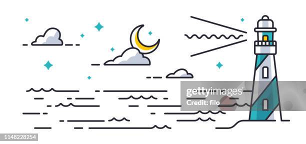 stockillustraties, clipart, cartoons en iconen met lighthouse ocean - zeegezicht