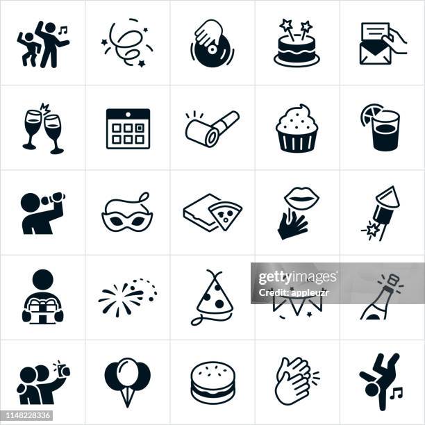 stockillustraties, clipart, cartoons en iconen met partij en viering iconen - dansen