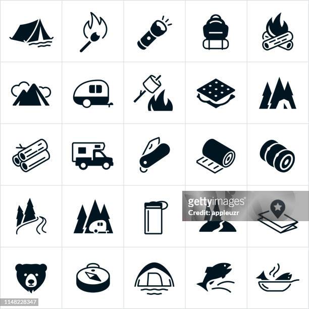 camping icons - im freien stock-grafiken, -clipart, -cartoons und -symbole