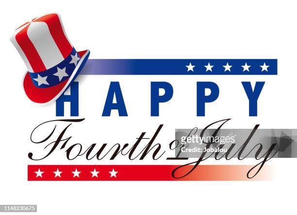 happy fourth of july with american top hat - 4th of july type stock illustrations