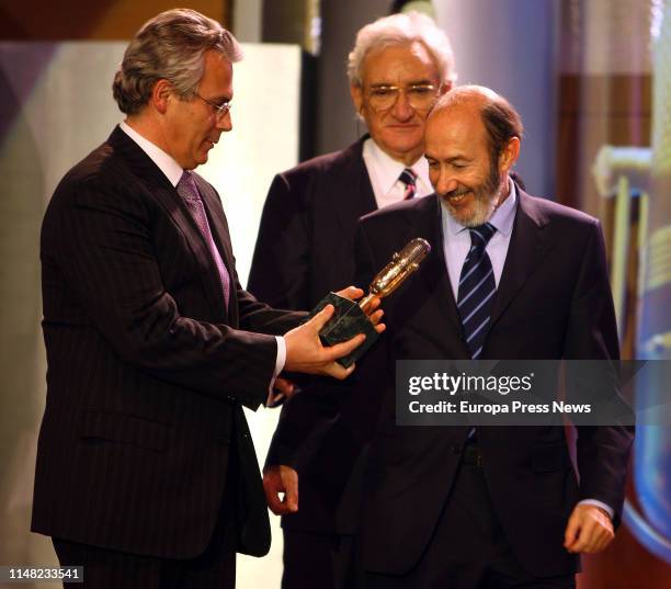 Former Vice President of the Government, Internal Affairs minister and secretary general of PSOE, Alfredo Perez Rubalcaba , is seen during the...