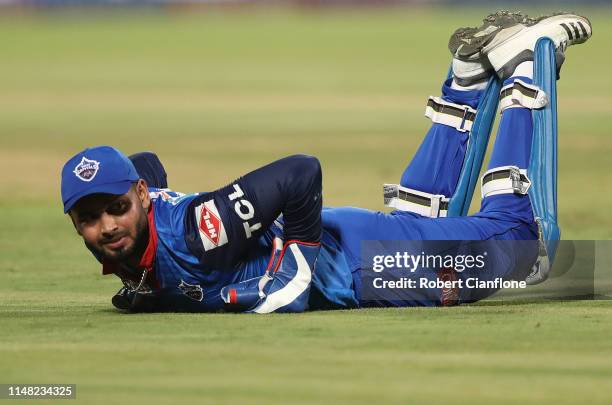 Rishabh Pant of the Delhi Capitals looks on as a ball heads to the boundary during the Indian Premier League IPL Qualifier Final match between the...