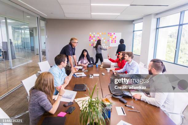 sesión de brainstorming de equipo de negocios diversa - live project fotografías e imágenes de stock