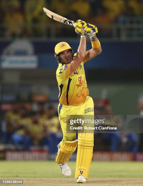 Shane Watson of the Chennai Super Kings hits out during the Indian Premier League IPL Qualifier Final match between the Delhi Capitals and the...