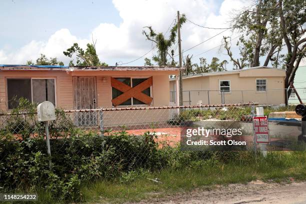 Home damaged by Hurricane Michael is offered for sale on May 10, 2019 in Panama City, Florida. Seven months after the category five hurricane made...