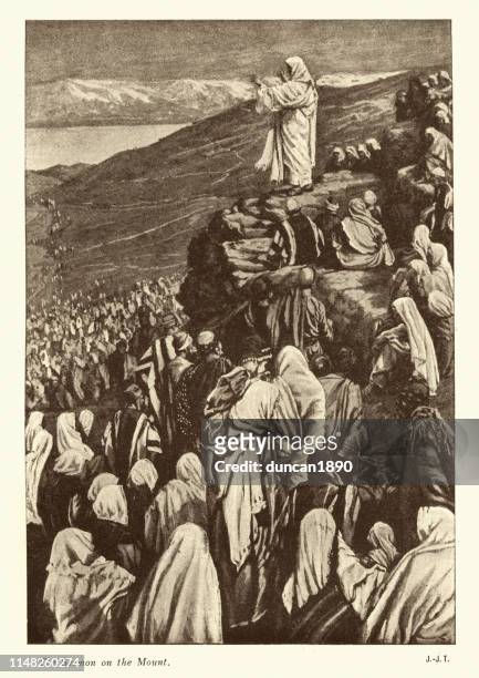 jesus giving the sermon on the mount - preacher stock illustrations
