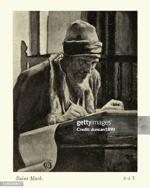 saint mark the evangelist - scribe stock illustrations