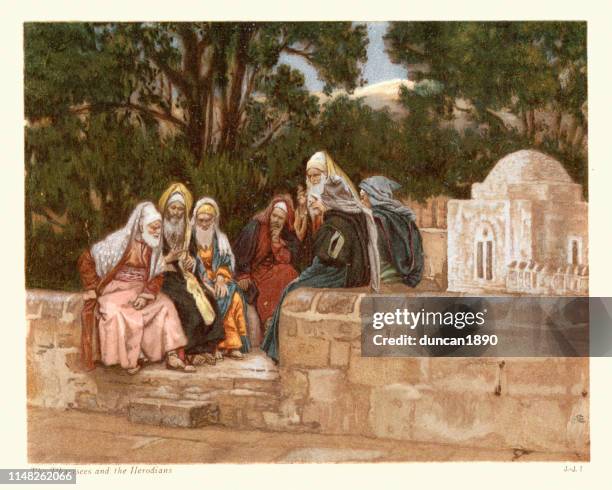 the pharisees and the herodians - james tissot stock illustrations