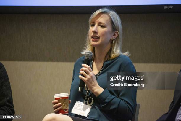 Kristina Bergman, founder and chief executive officer of Integris Software Inc., speaks during the GeekWire Cloud Summit in Bellevue, Washington,...