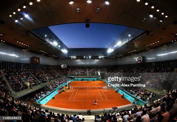 General view inside Court Arantxa Shanchez in the men's singles quarter-final match between Stafano Tsitsipas of Greece and Alexander Zverev of...