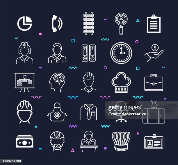 talent management line style vector icon set - dark empty stage stock illustrations