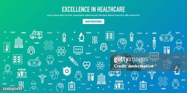 excellence in healthcare outline style web banner design - goods and service tax stock illustrations