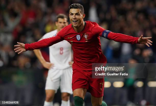 Cristiano Ronaldo of Portugal and Juventus celebrates after scoring a goal during the UEFA Nations League Semi-Final match between Portugal and...