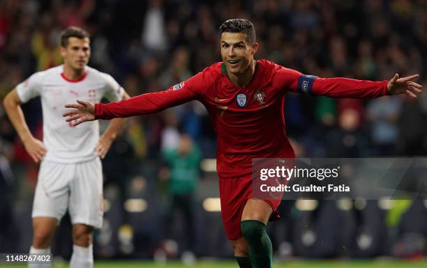 Cristiano Ronaldo of Portugal and Juventus celebrates after scoring a goal during the UEFA Nations League Semi-Final match between Portugal and...