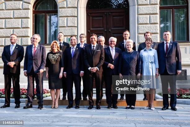 Family Photo in front of the Presidential Palace in the capital of Slovenia, Ljubjana during the 4th Three Seas Initiative high level summit on June...