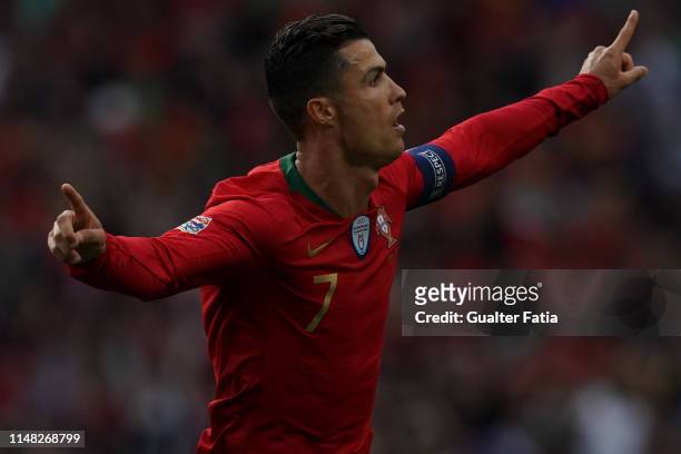 Cristiano Ronaldo of Portugal and Juventus celebrates after scoring a goal during the UEFA Nations League Semi-Final match between Portugal and...