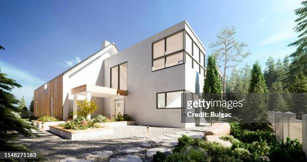 moderne villa - architecture stockfoto's en -beelden