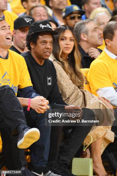 Jay Z and Beyonce attend Game Three of the NBA Finals between the Golden State Warriors and Toronto Raptorson June 5, 2019 at ORACLE Arena in...