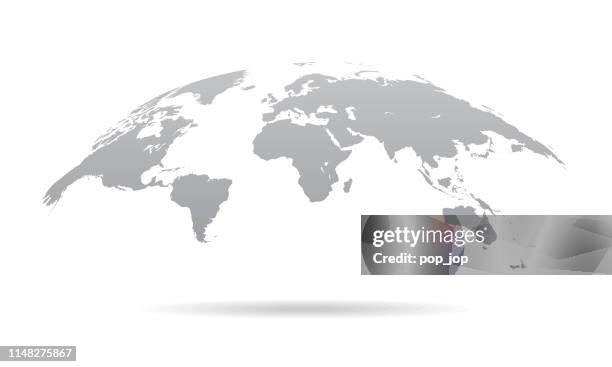 global curved world map - earth planet vector illustration - earth greyscale stock illustrations