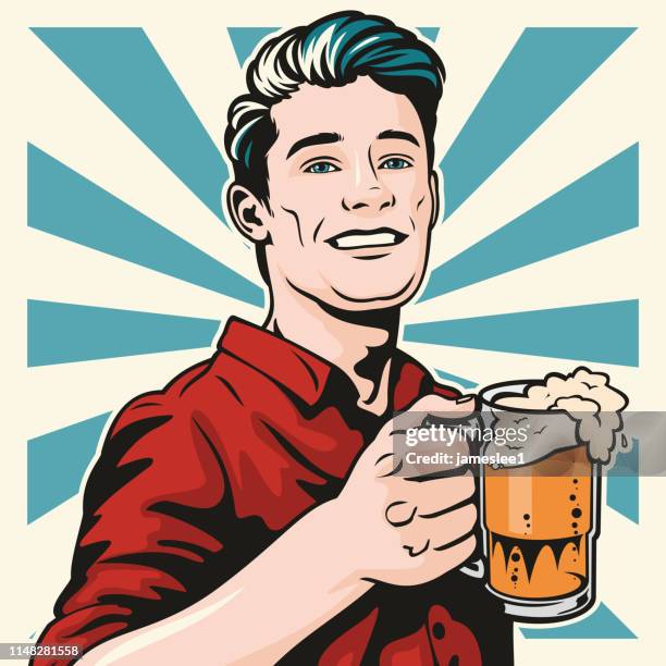 man with beer - ales a stock illustrations