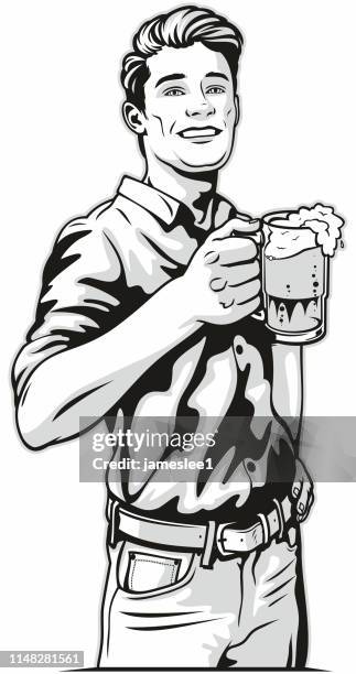 mann mit bier - pint stock-grafiken, -clipart, -cartoons und -symbole
