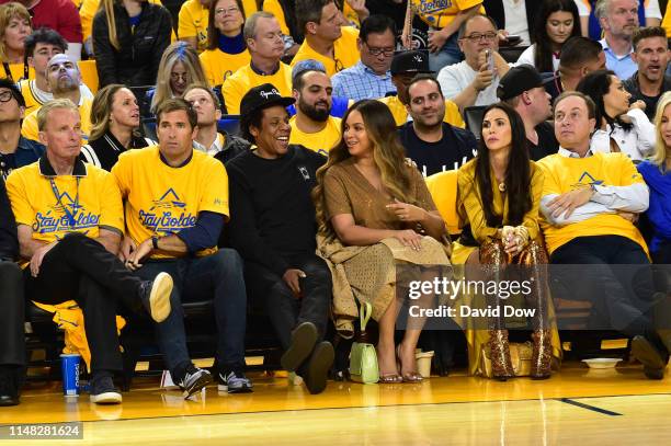 Jay-Z and Beyonce takes in the game of the Toronto Raptors against the Golden State Warriors during Game Three of the 2019 NBA Finals on JUNE 5, 2019...