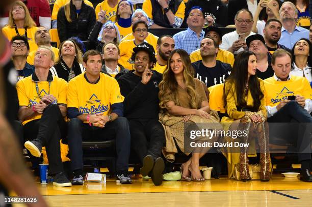 Jay-Z and Beyonce takes in the game of the Toronto Raptors against the Golden State Warriors during Game Three of the 2019 NBA Finals on JUNE 5, 2019...