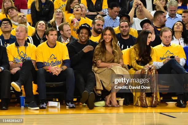 Jay-Z and Beyonce takes in the game of the Toronto Raptors against the Golden State Warriors during Game Three of the 2019 NBA Finals on JUNE 5, 2019...