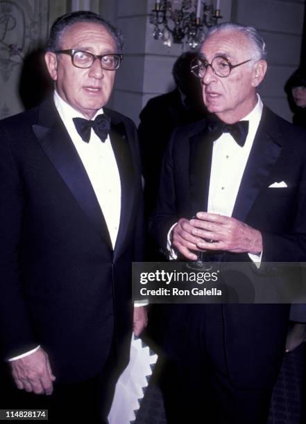 Henry Kissinger and Senator Abraham Riciboff attend Gala Honoring Senator Abraham Ribicoff on November 20, 1982 at the Pierre Hotel in New York City.