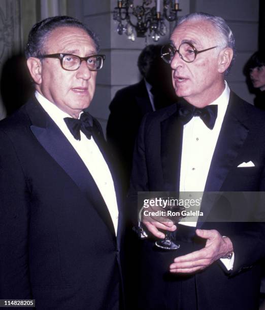 Henry Kissinger and Senator Abraham Riciboff attend Gala Honoring Senator Abraham Ribicoff on November 20, 1982 at the Pierre Hotel in New York City.