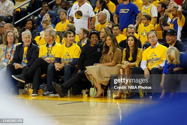 Rapper, Jay Z and Singer, Beyonce attend Game Three of the NBA Finals between the Toronto Raptors and the Golden State Warriors on June 5, 2019 at...