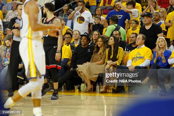 Rapper, Jay Z and Singer, Beyonce attend Game Three of the NBA Finals between the Toronto Raptors and the Golden State Warriors on June 5, 2019 at...